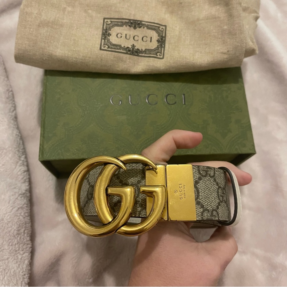 GG Marmont reversible belt 
Authentic with receipts
Monogram // white 
Size 95
